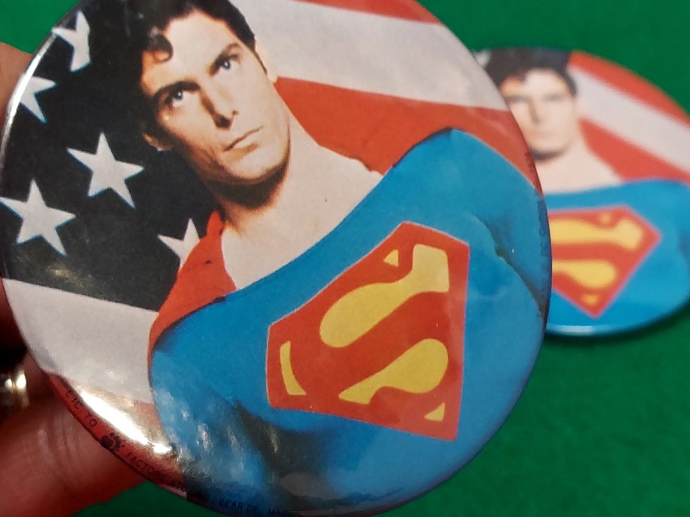 DC Comics Inc 1978 Christopher Reeve Superman 3" Celluliod Pinback Button 3 Pcs
