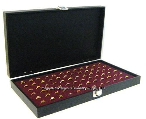 1 Wholesale Solid Top Lid Burgundy 72 Ring Display Portable Storage Boxes Case