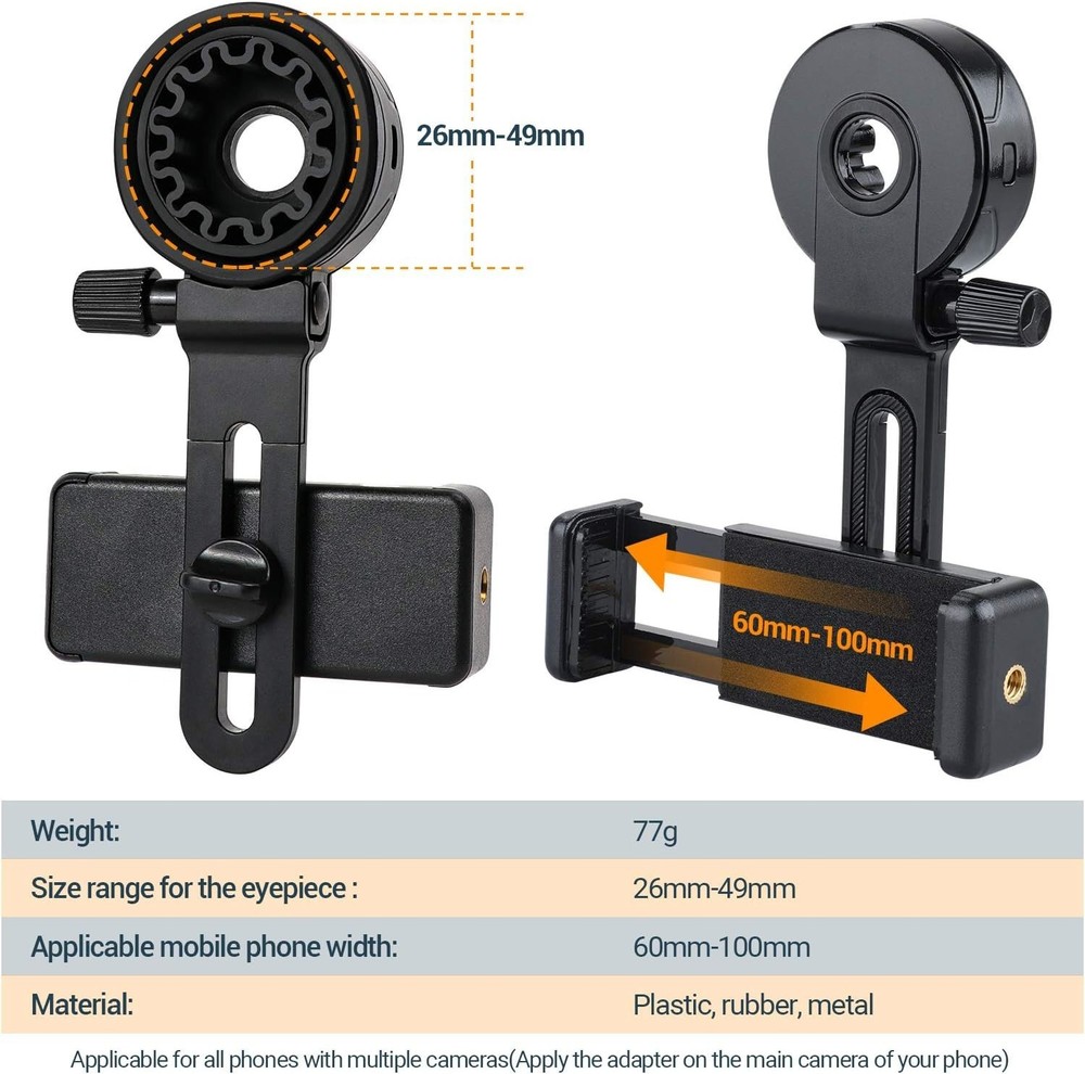 Compact and Lightweight Phone Mount for Telescopes, Binoculars & Microscopes