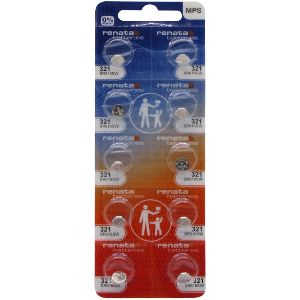 Renata Silver Oxide 321 0% MERCURY Battery x 10