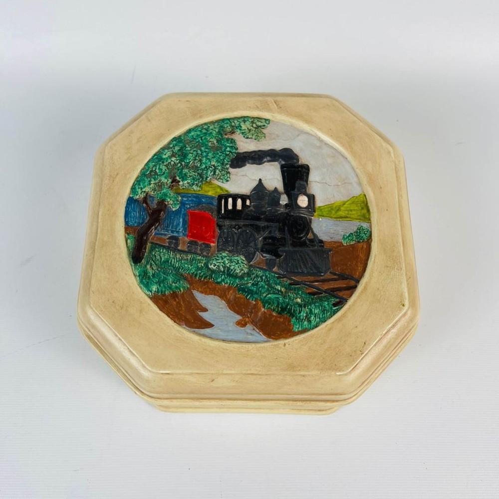 Ceramic Steam Engine Train Table Box 1987