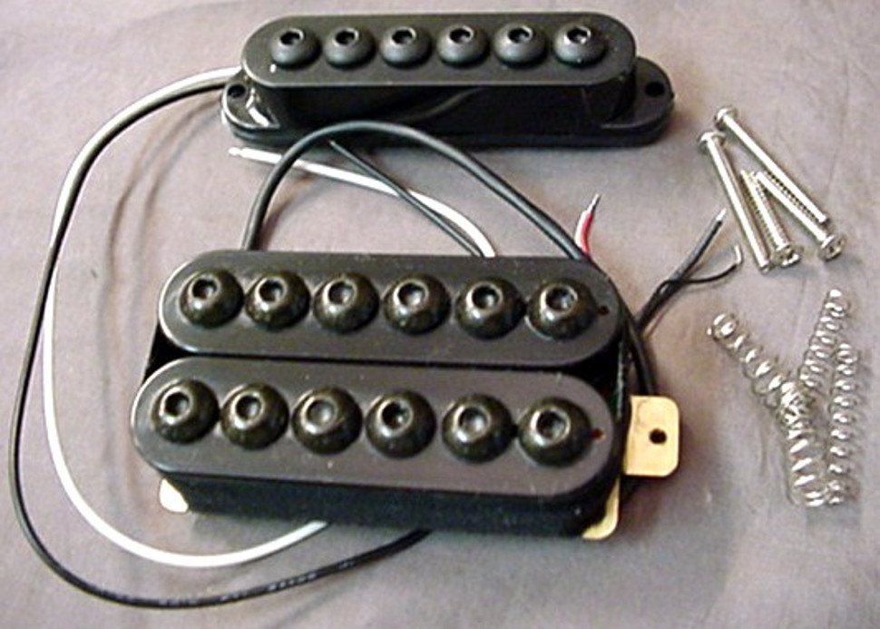 SINGLE + HUMBUCKER GUITAR PICKUP SET - BLACK + HEX POLE