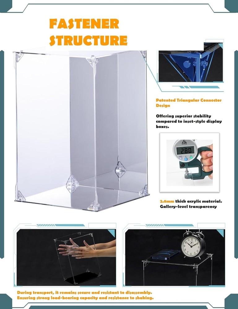 Acrylic Display Case, Mirrored Back and Base, UV Protected, Front Door with M...
