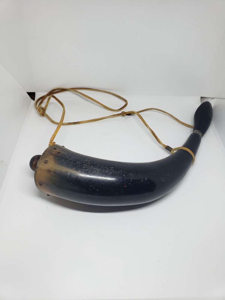 🔥 ANTIQUE POWDER HORN Muzzleloader - Cow Horn