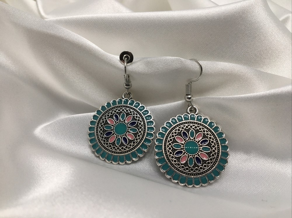 2 Inch Silver-tone Earring Set Boho Retro Dangle Drop Hook New Free Ship 826