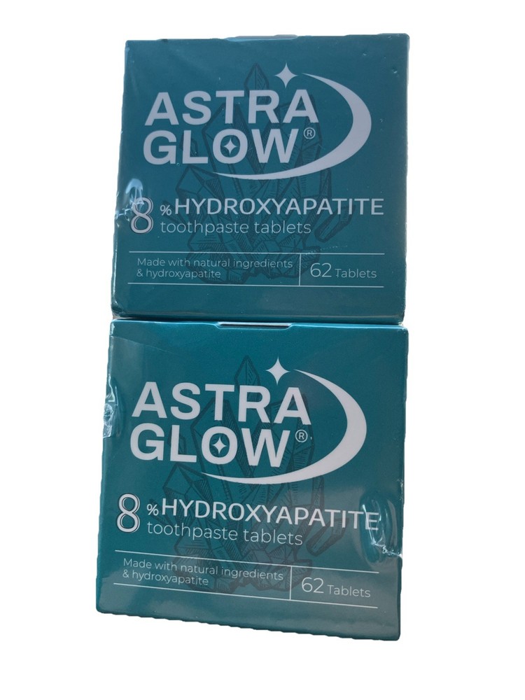 (2x) Astra Glow 8% Hydroxyapatite Toothpaste Tablets Exp 2028 62 Tablets Natural