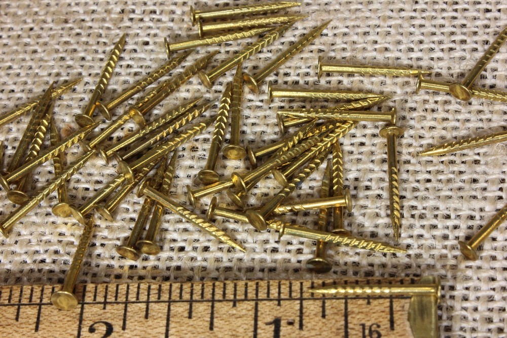 3/4” Old Solid Brass 50 Nails Barbed Needle Point 5/32” Flat Head 1950’s Vintage