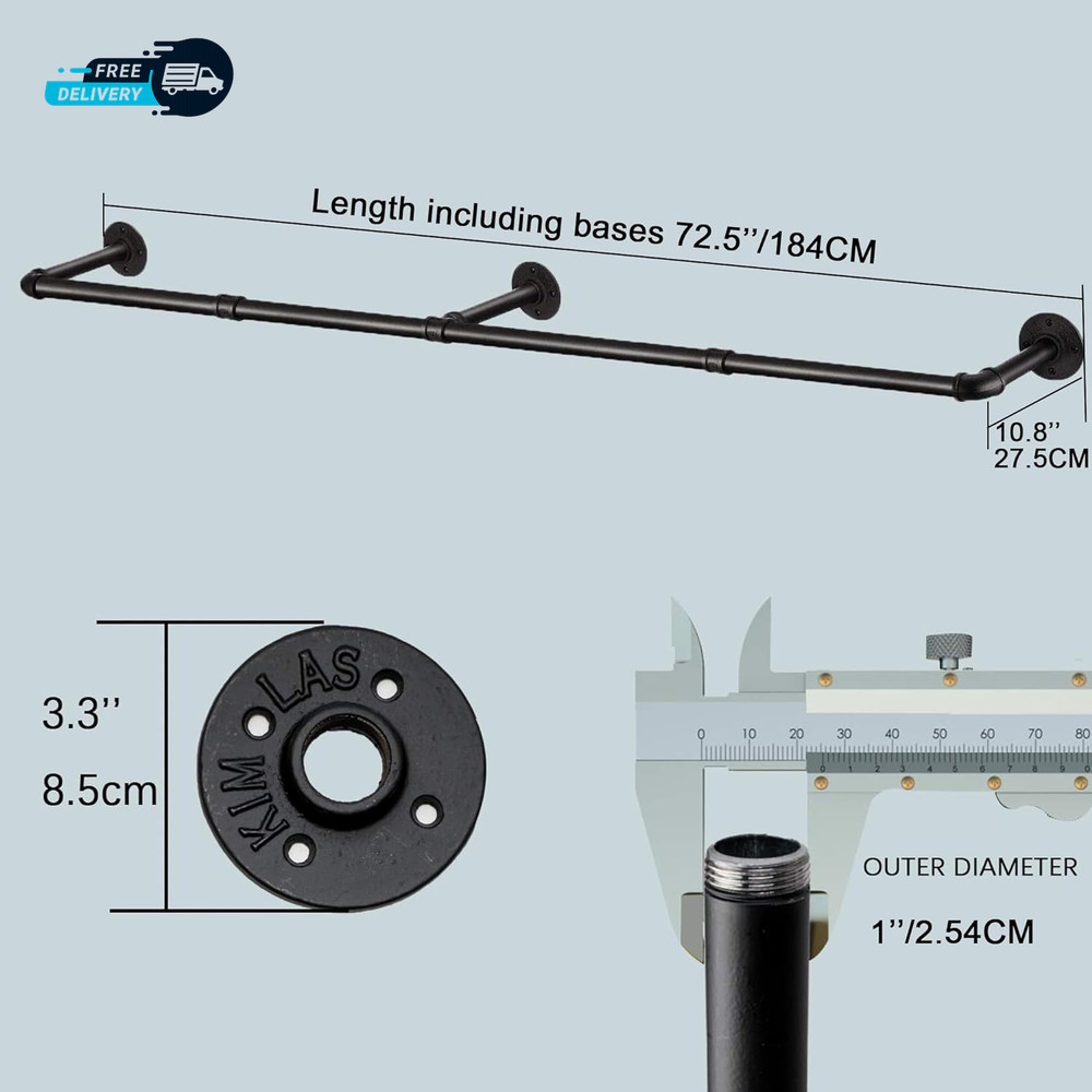 Industrial Pipe Clothes Rack with 3 Hooks Wall Mounted Garment Rack