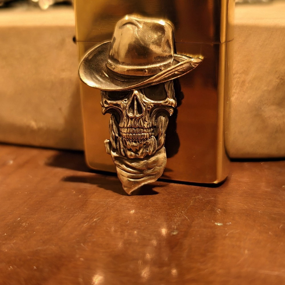 High-Quality Skull Cowboy Patch Kerosene Lighter (Does Not Include Lighter)