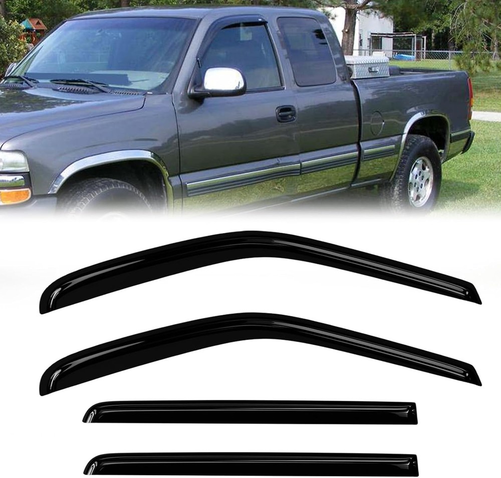 Window Rain Guards Compatible 1999 99-07 Silverado Sierra Extended Cab (4PC)