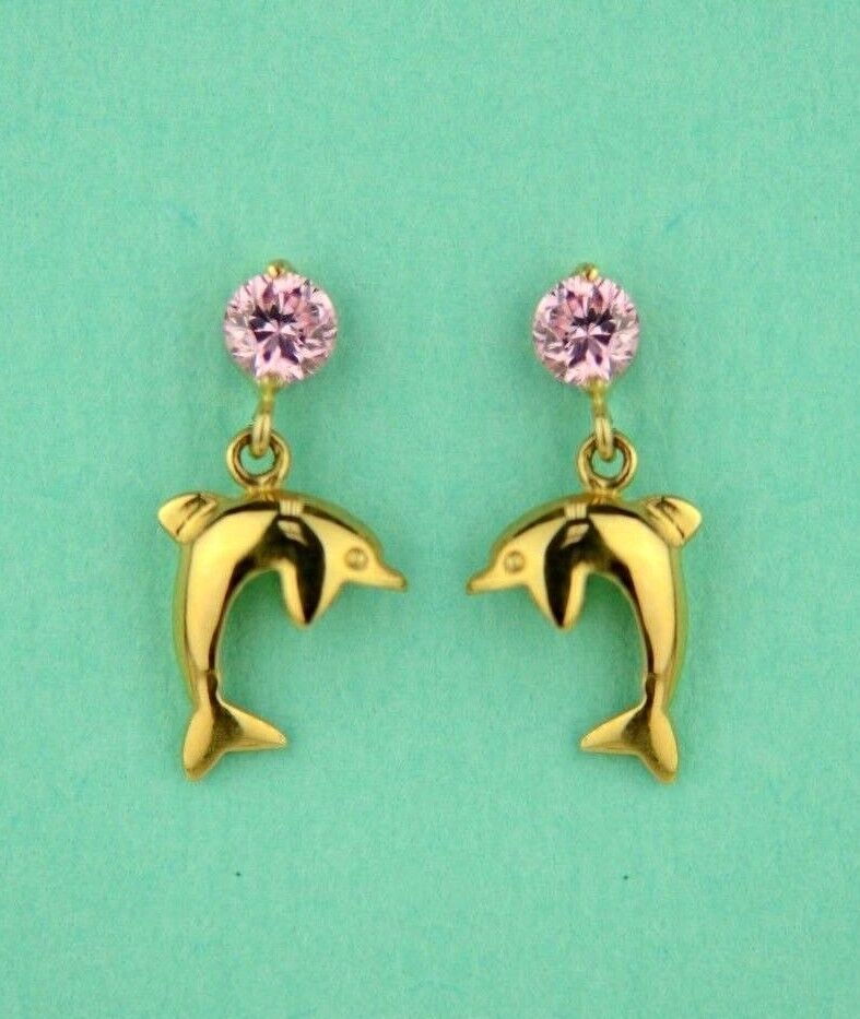 14k Yellow or White Gold CZ Dolphin Stud Earring