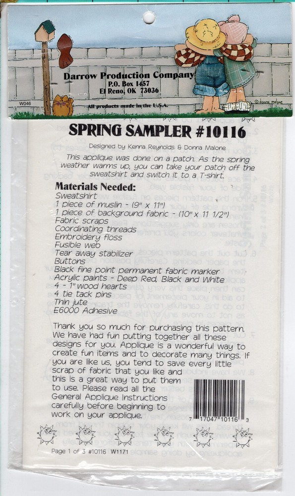 Spring Sampler" Darrow Production Co. Just Be 'Cuz Sewing Applique Pattern 10116