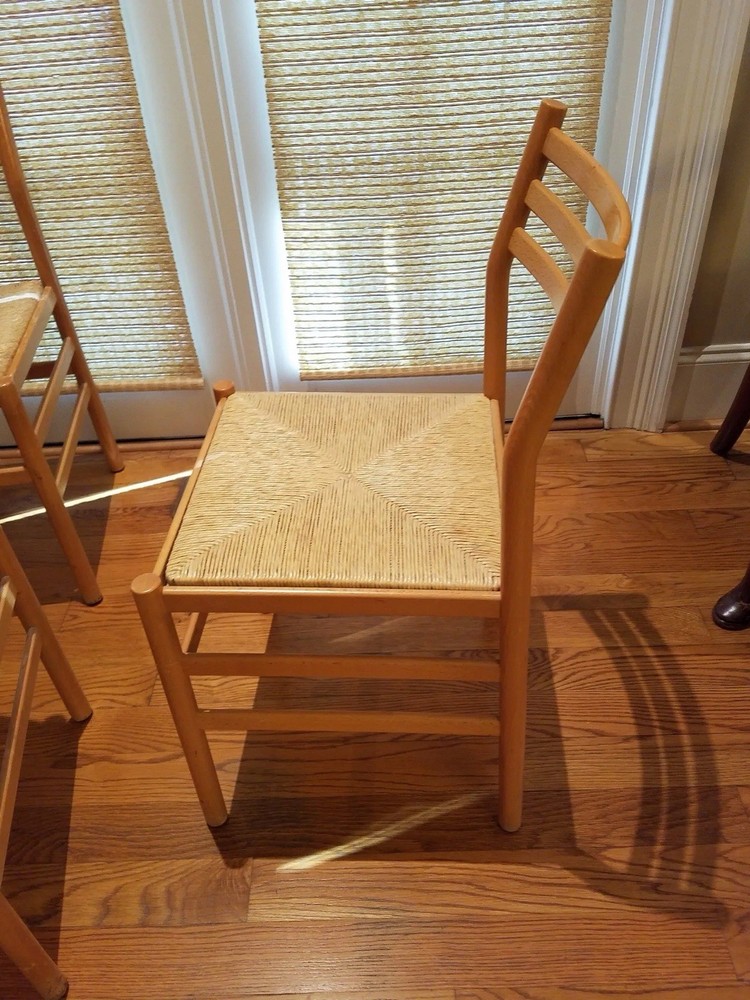 5 Mid Century Maple Chairs With Woven Rush Seats