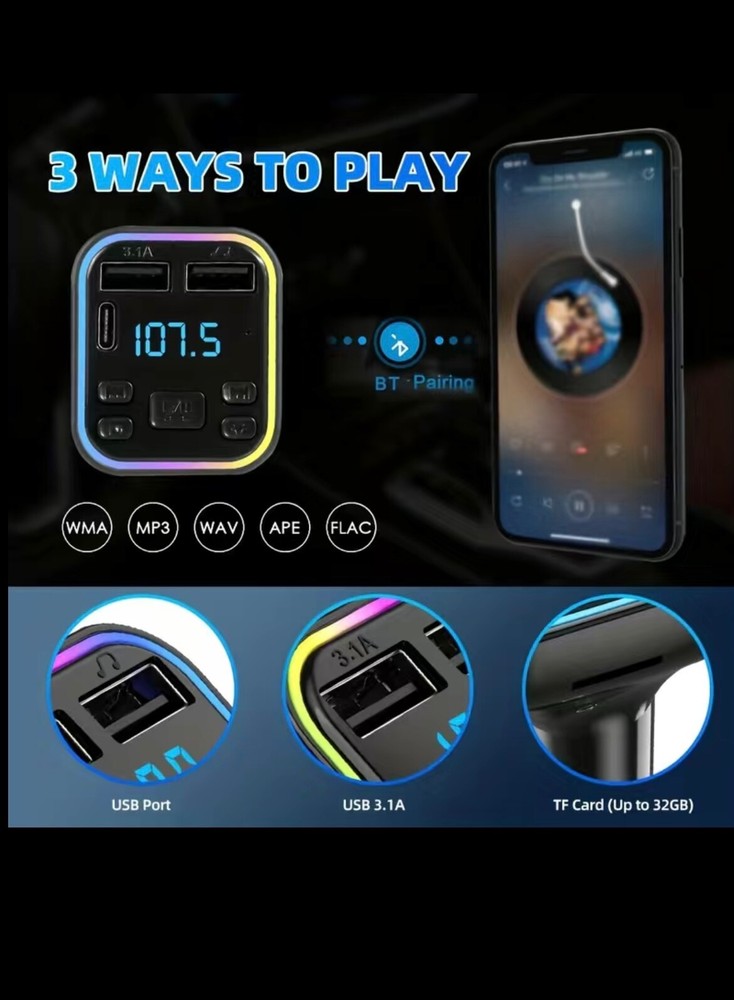 Wireless Car Mp3 Player Wireless FM Transmitter Type C USB C Fast Charging