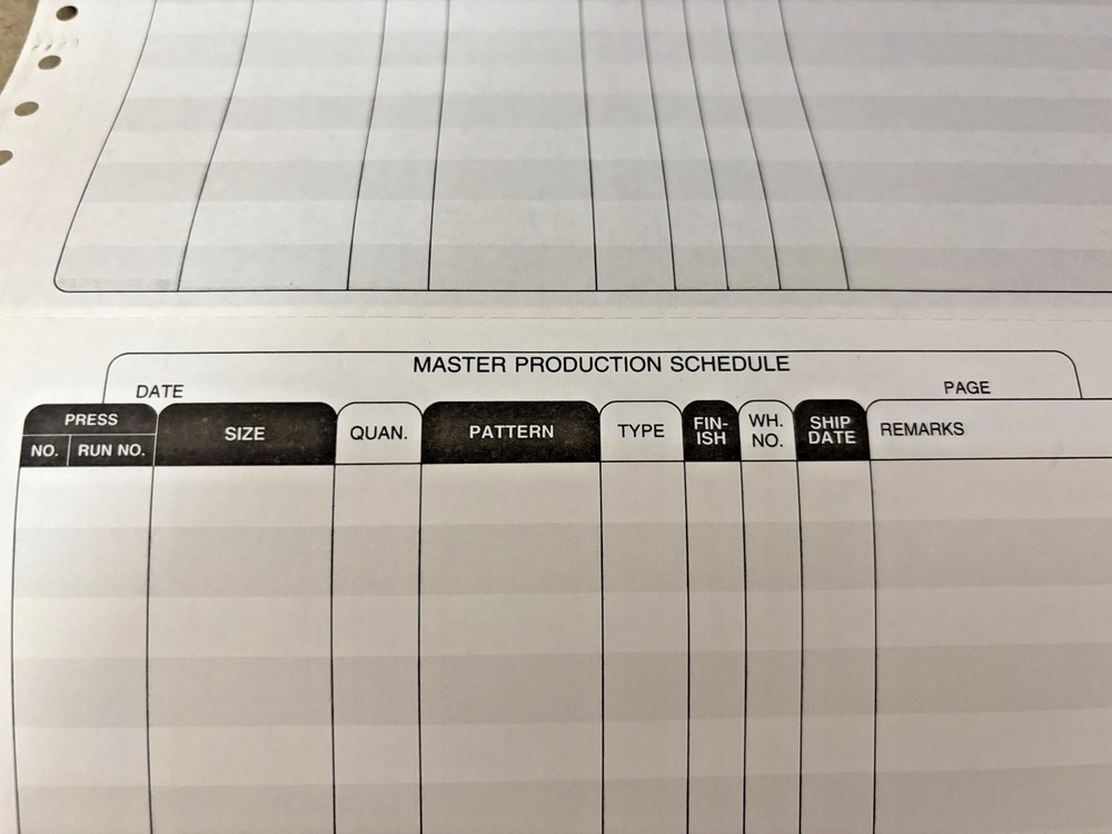 Dot Matrix Continuous Feed "MASTER PRODUCTION SCHEDULE" Paper 200 Sheets