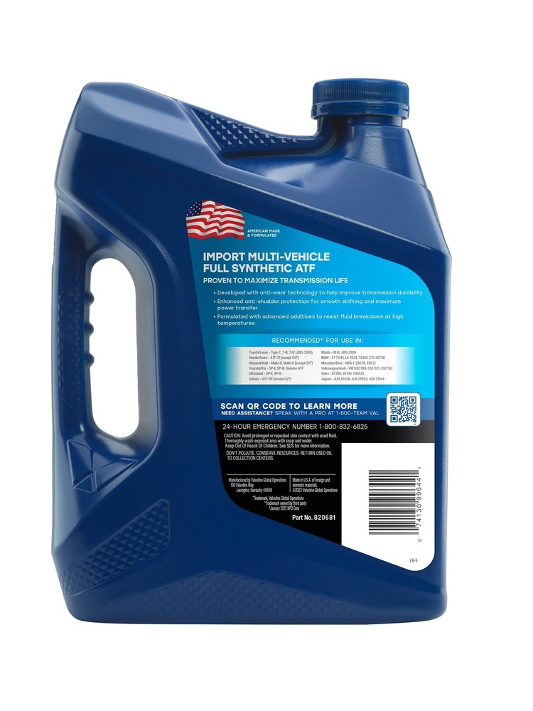 MultiVehicle Full Synthetic Automatic Transmission Fluid 1 Gallon