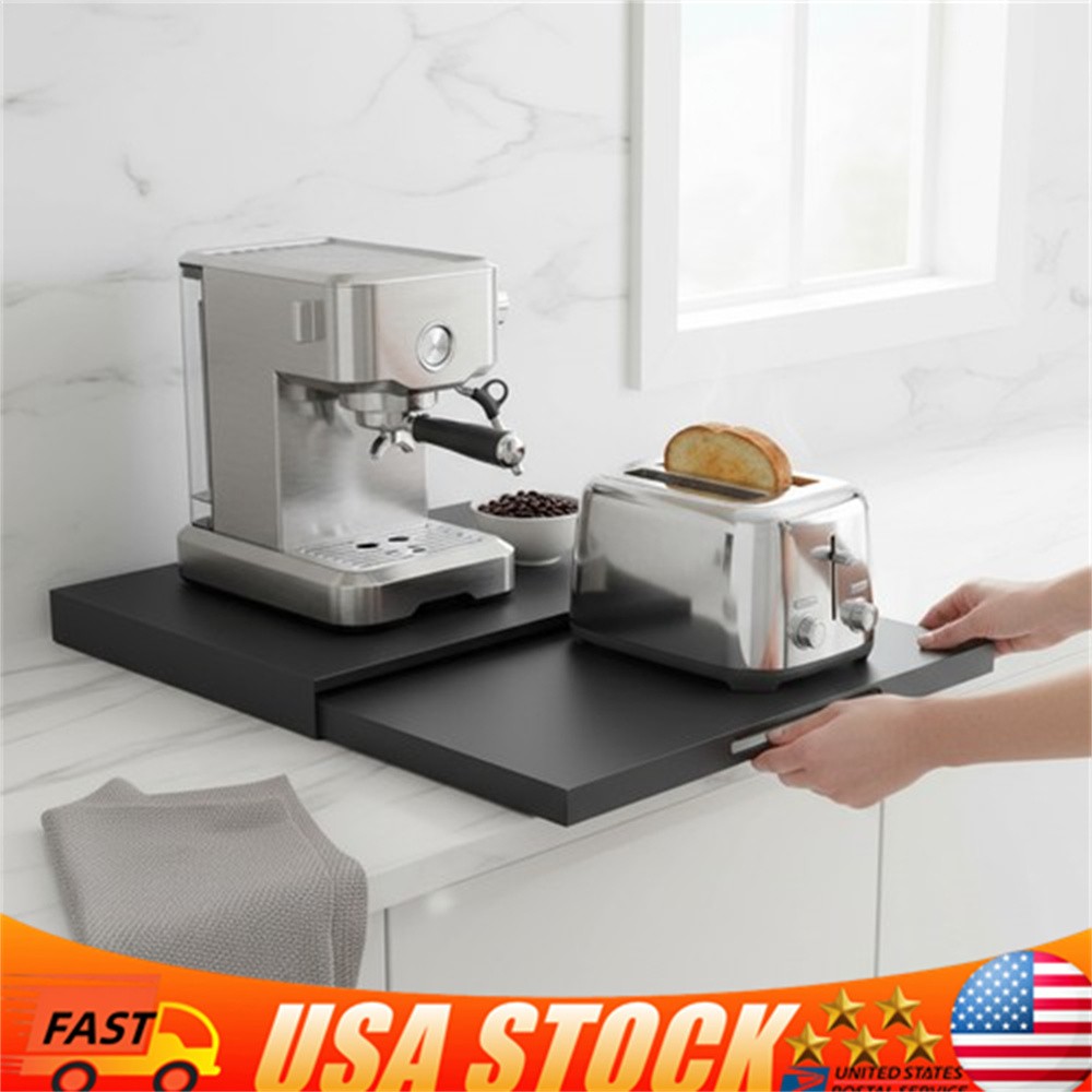 Microwave Stand with Pull-Out Shelf, Countertop Organizer for Compact Microwaves