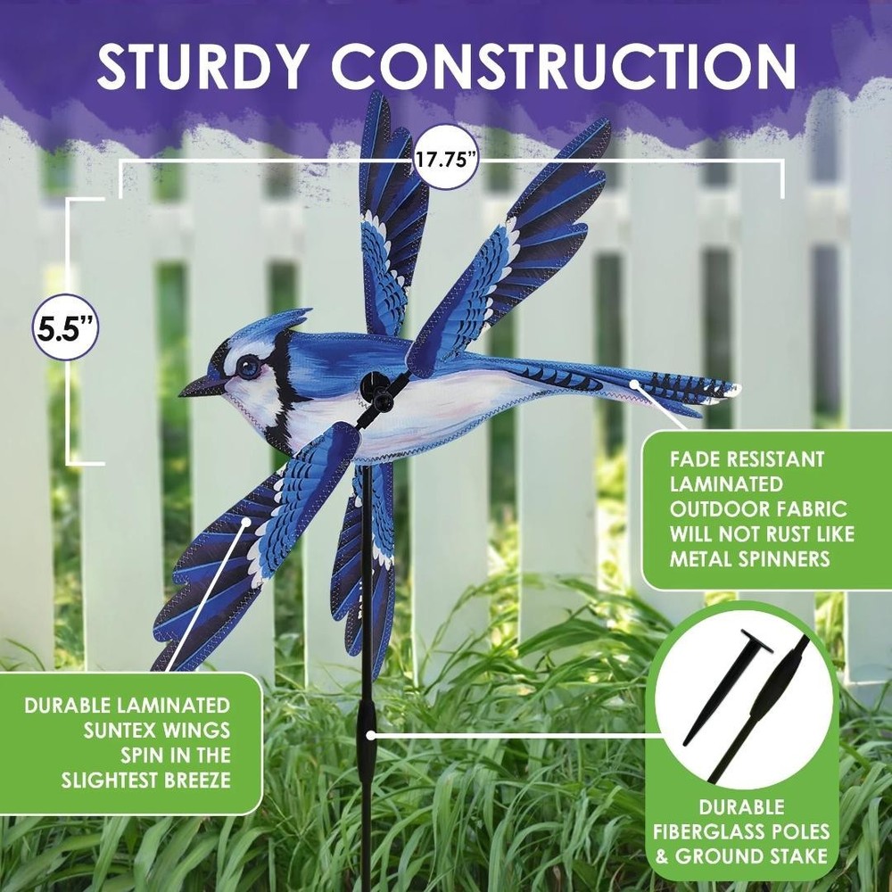 Blue Jay Whirligig Wind Spinner 18"