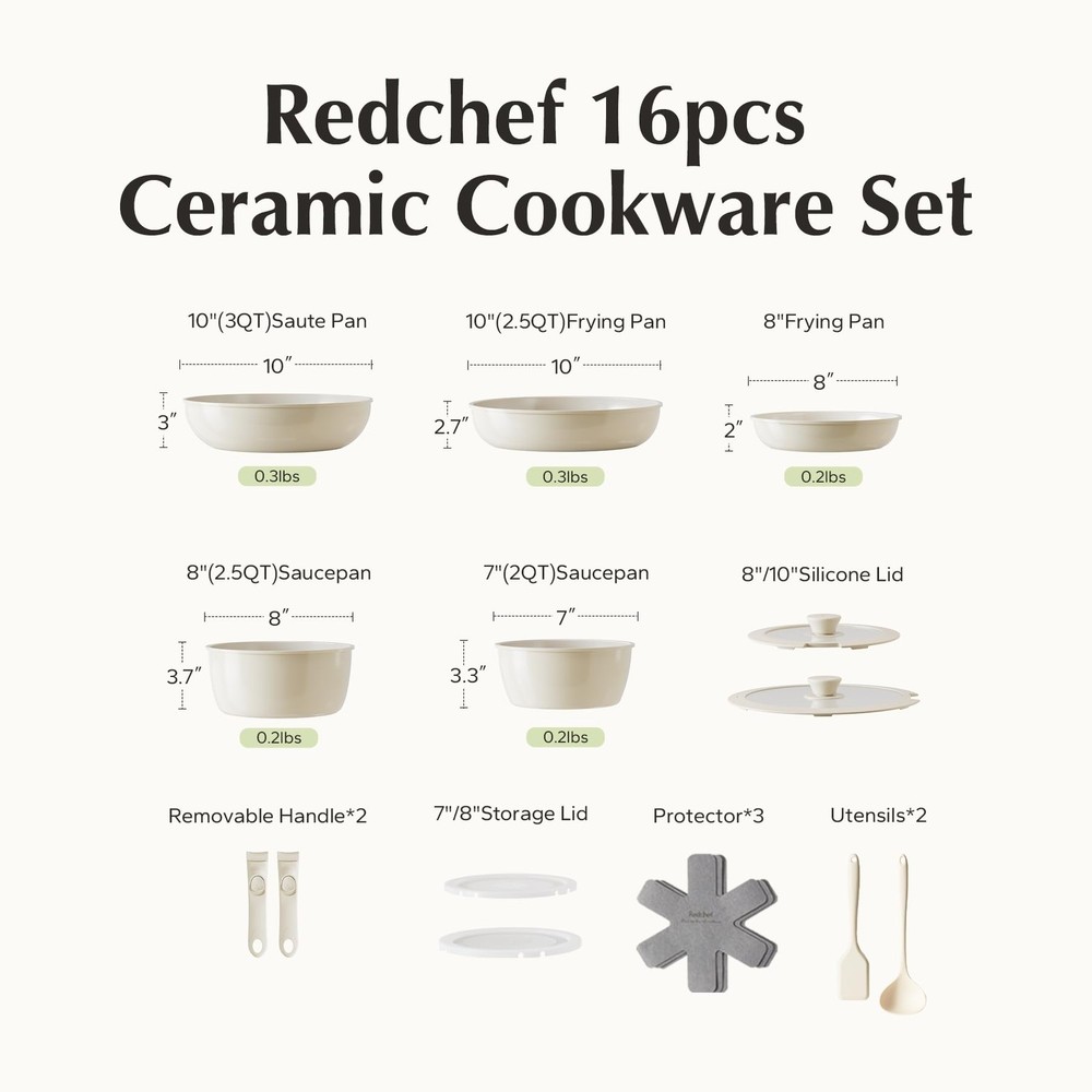 Ceramic Pots and Pans Set, Nonstick Kitchen Cookware Set with Detachable Hand...