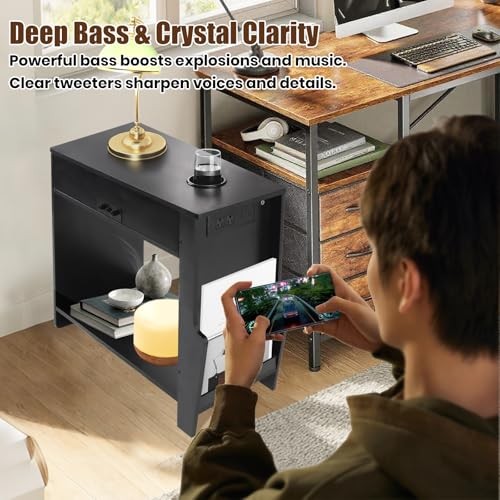 Bluetooth Speaker End Table, Smart End Table with 2 Subwoofer for Deep Bass,