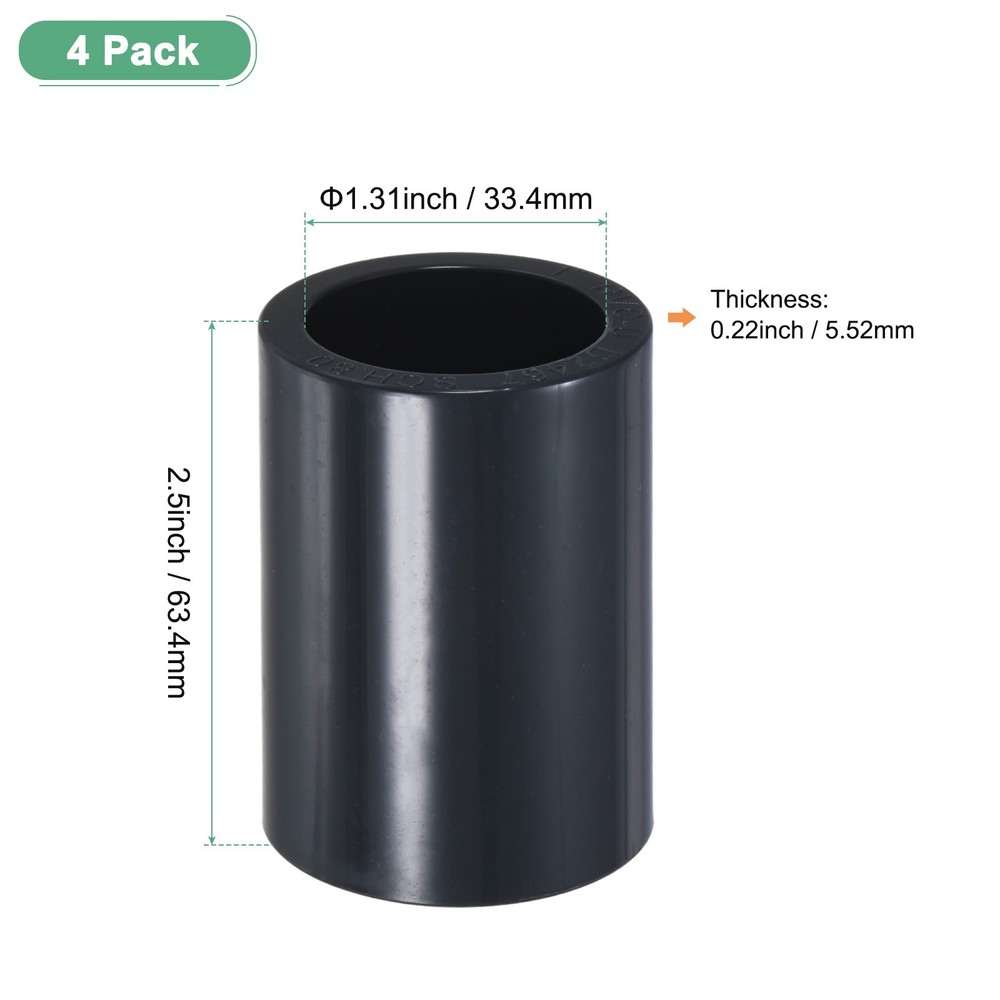 4-Pack UPVC Pipe Coupling Adapter, 1" Straight Coupling Adapter Connector, Grey