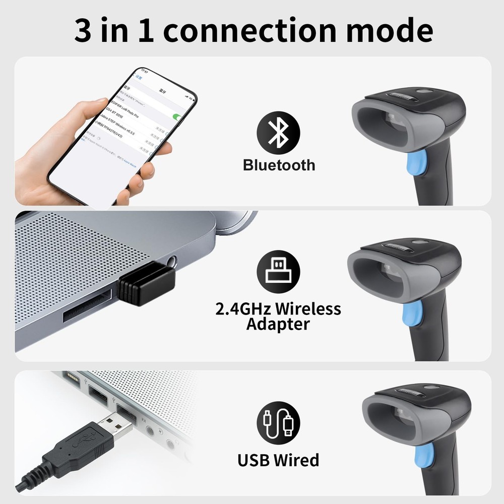 JIAN BOLAND Wireless Barcode Scanner 1D QR Scanner Wireless Handheld Laser Bar C