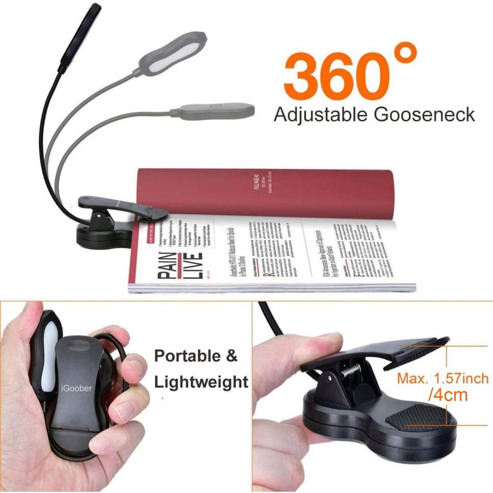 Amber Book Light, Rechargeable Blue Light Blocking Reading Light, Clip on Boo...