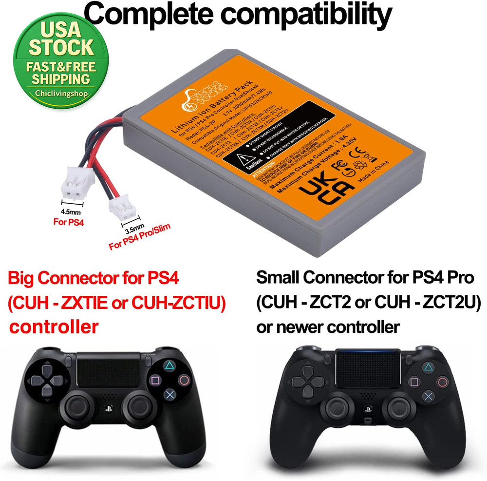 2000Mah PS4 Controller Battery Replacement 2 Pack CUH-ZCT1E ZCT2U