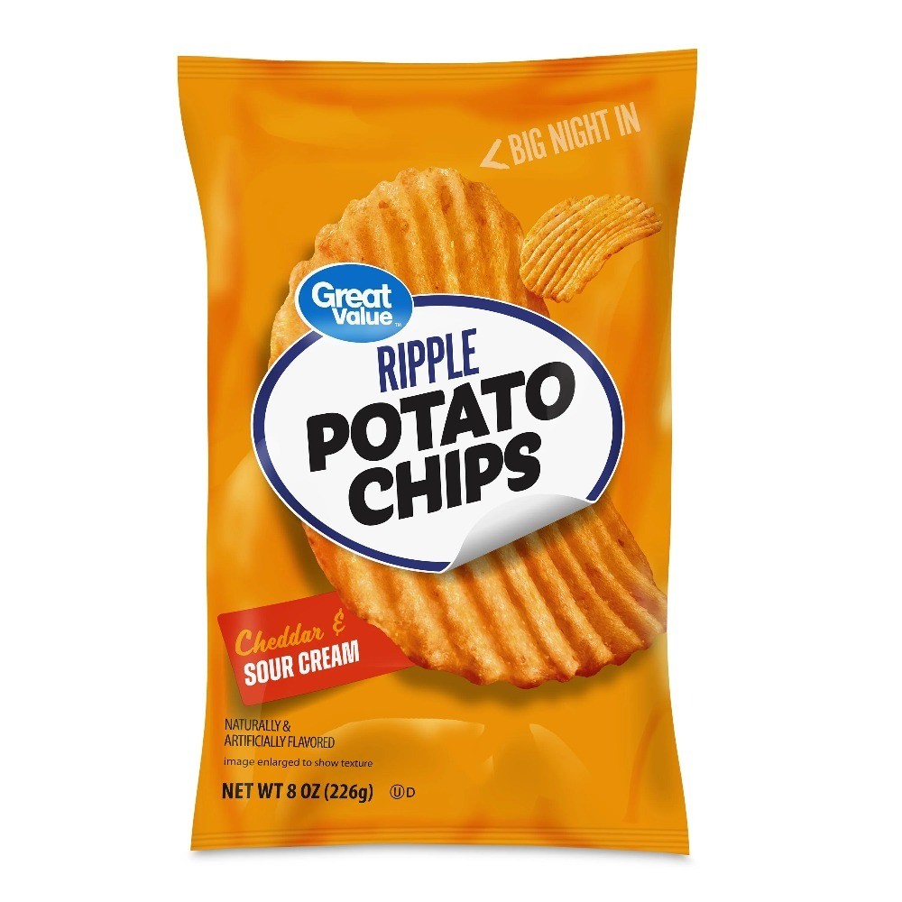 (4 pack) Rippled Cheddar & Sour Cream Potato Chips, 8 oz Bag