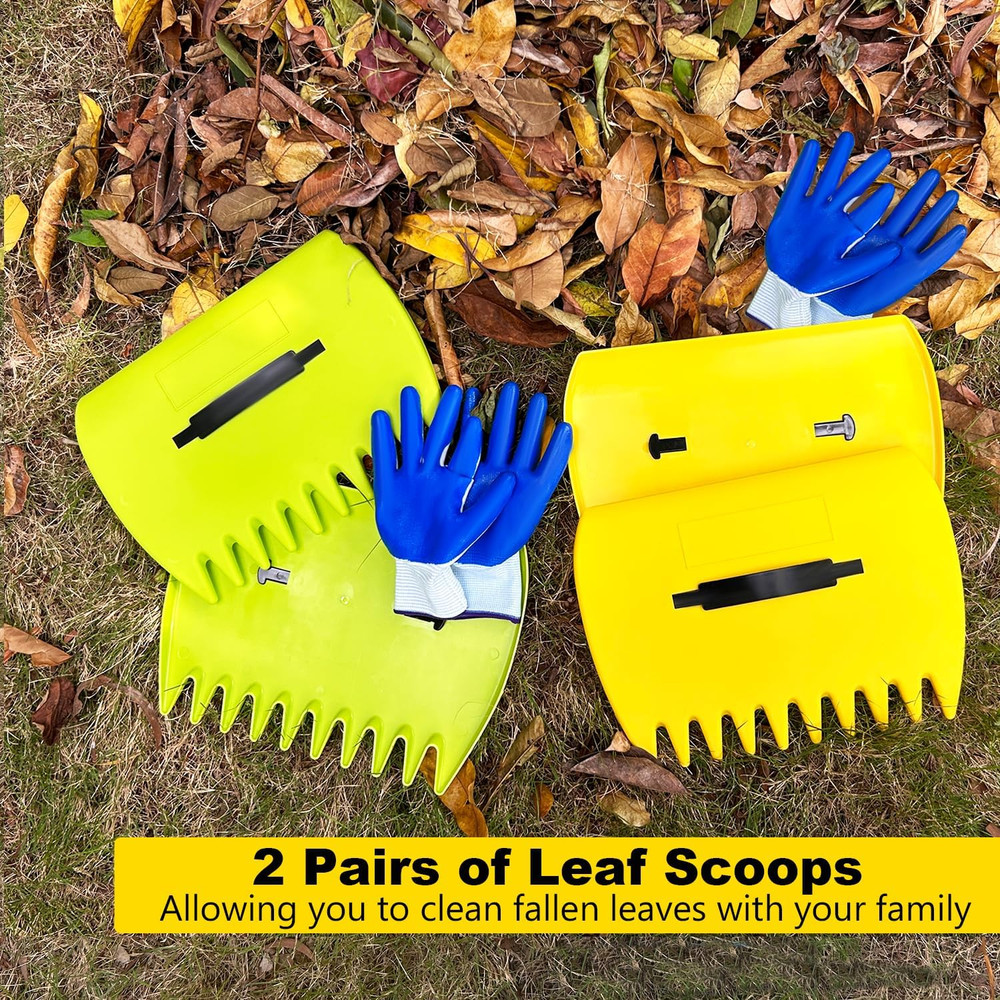 2 Sets Leaf Scoops with Gloves Large Plastic Leaf Grabbers Yard Cleanup