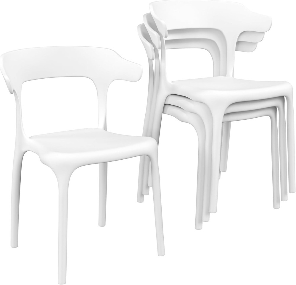 4 Pack Plastic Stacking Chairs Stackable Dining Chairs Kitchen Restaurant Patio