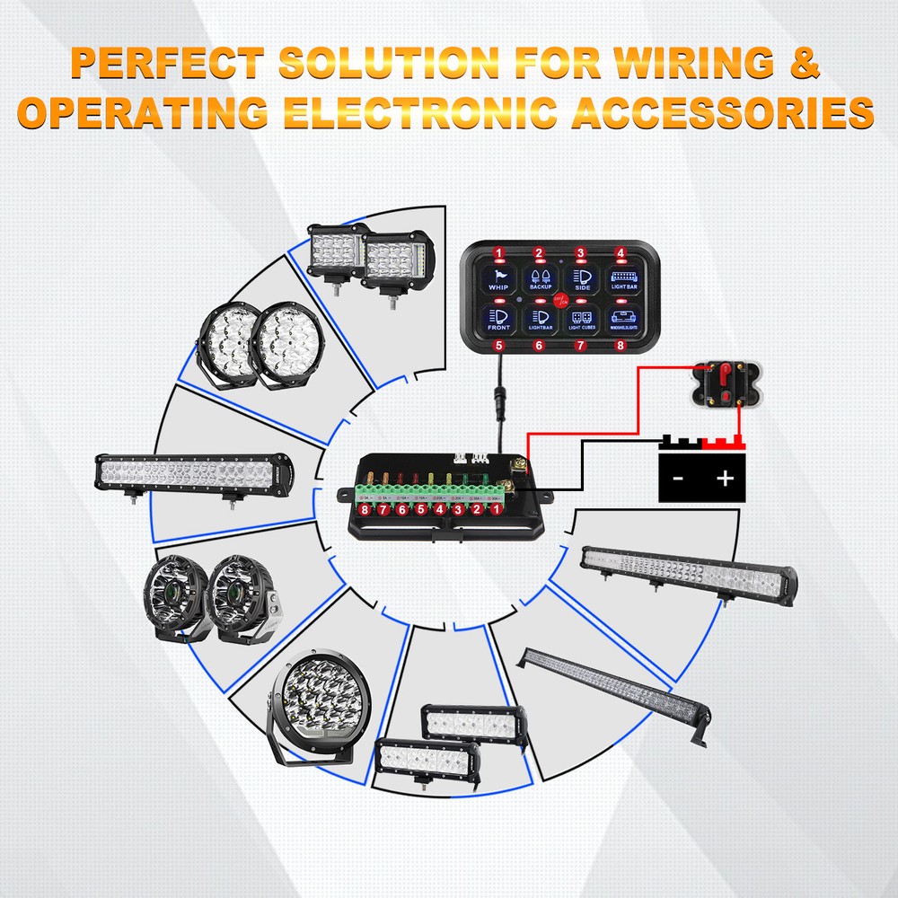 AUXBEAM 8 Gang Switch Panel On-Off LED Car Switch Panel Circuit Control 12V/24V