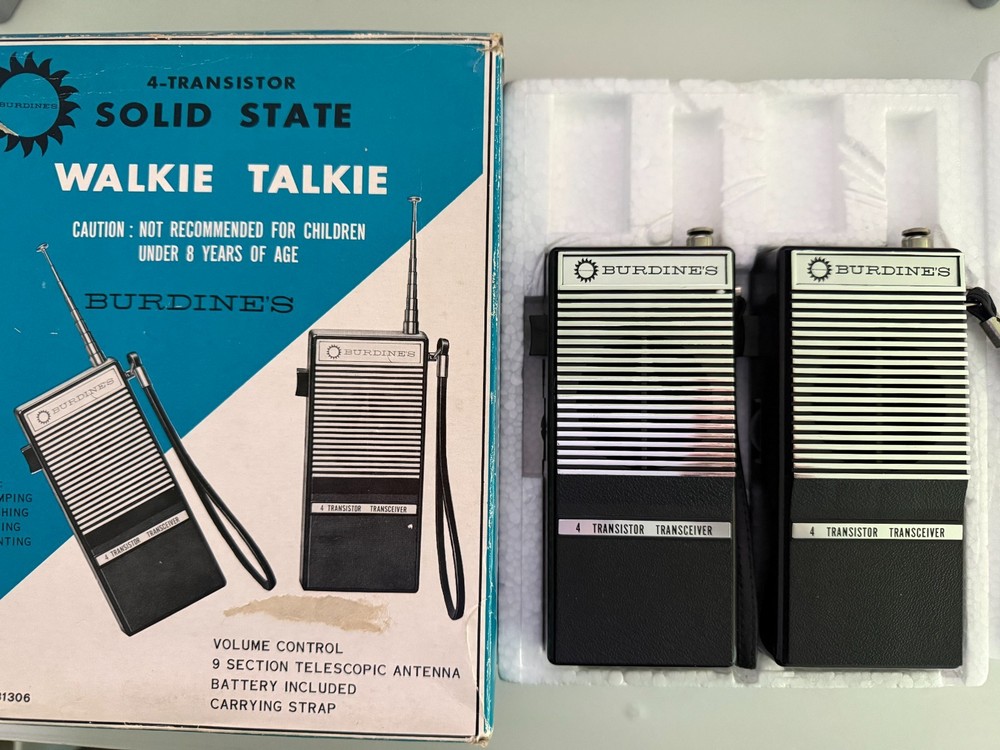 Vintage Burdine’s Solid State Walkie Talkie Set 4-Transistor Transceiver Model 3