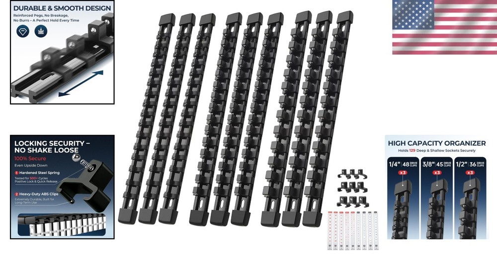 9-Piece Adjustable Socket Storage System for Tool Boxes - ABS Design