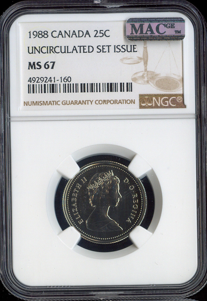 1988 Canada 25 Cents 25C MS67 MAC Quality