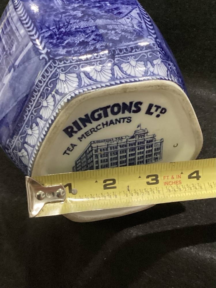 Rington's Maling Ware Tea Caddy England - Cathedrals 1929 Blue Transfer Ware @FS