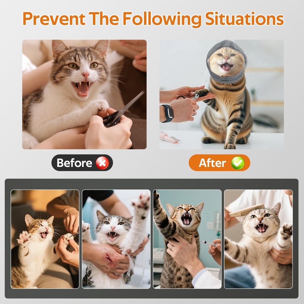 Adjustable Cat Muzzle for Grooming and Biting Prevention, Breathable TPU Mate...