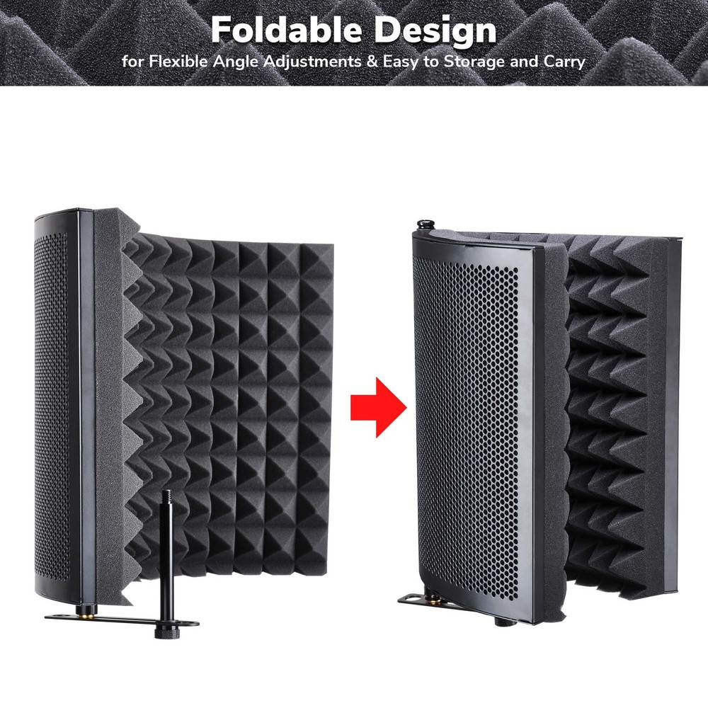 2 Fold Microphone Isolation Shield Video Studio Recording Absorber Foam Panel