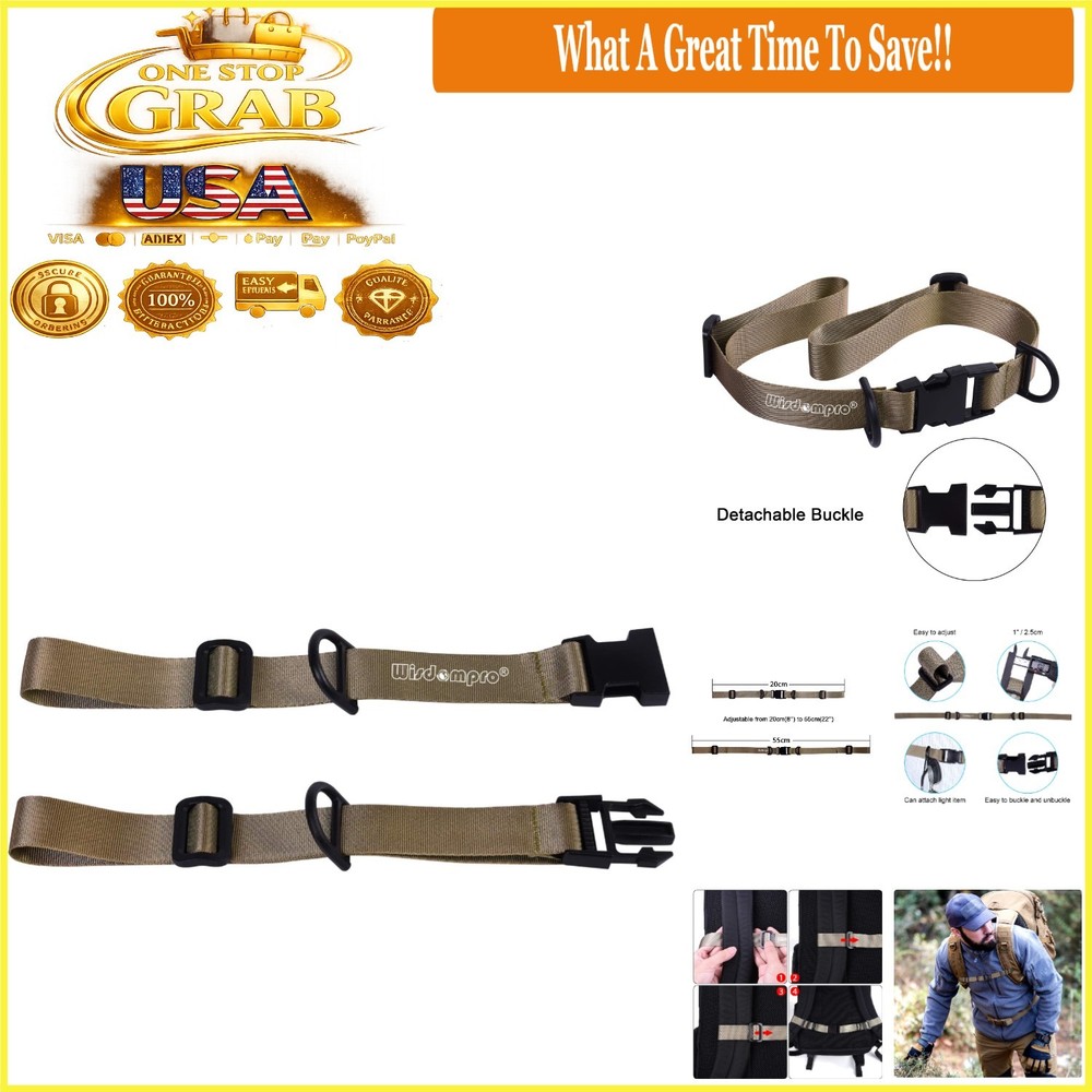 Heavy Duty Backpack Chest Strap Adjustable Nylon Buckle Unisex Khaki