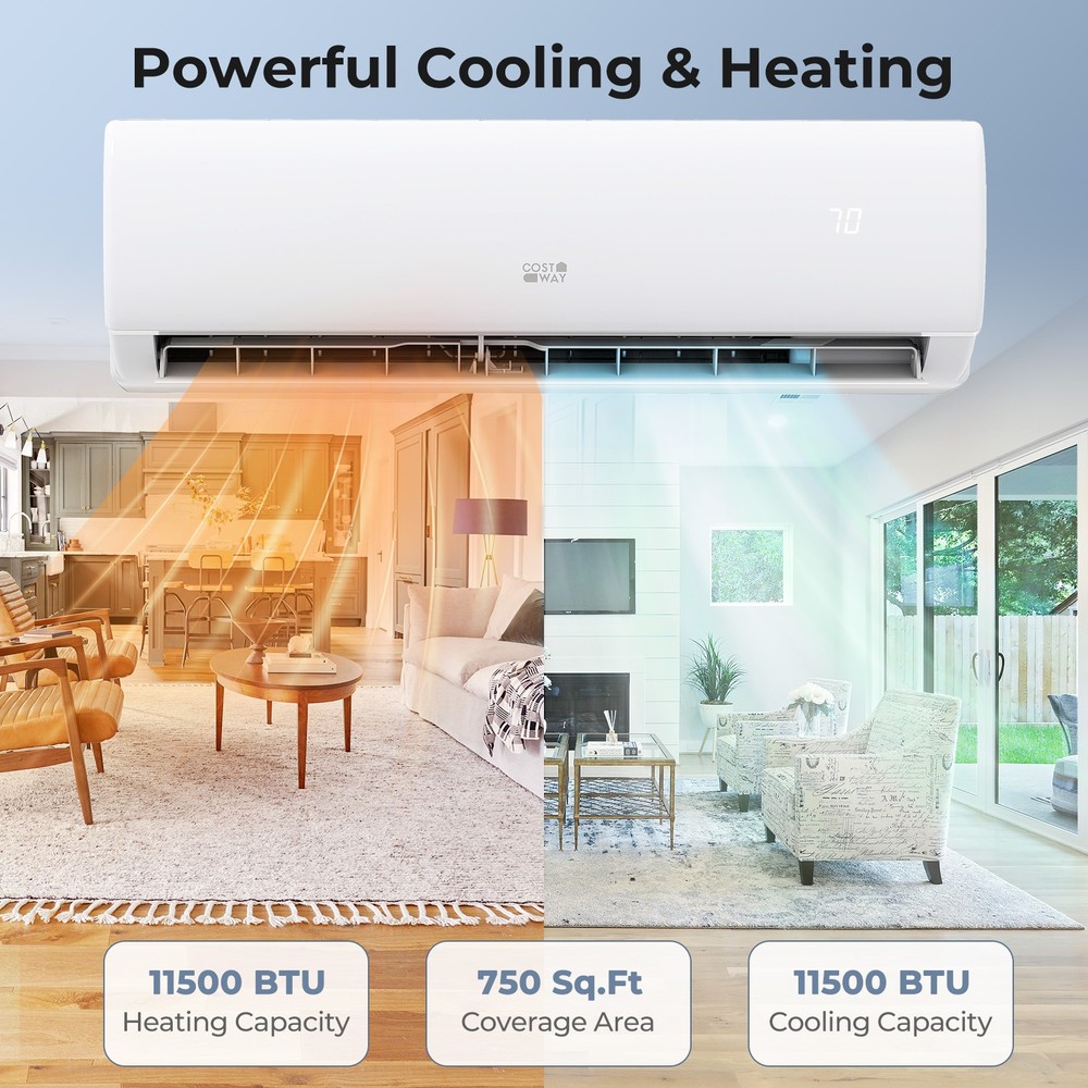 11500 BTU Mini Split Air Conditioner and Heater Pump System-White