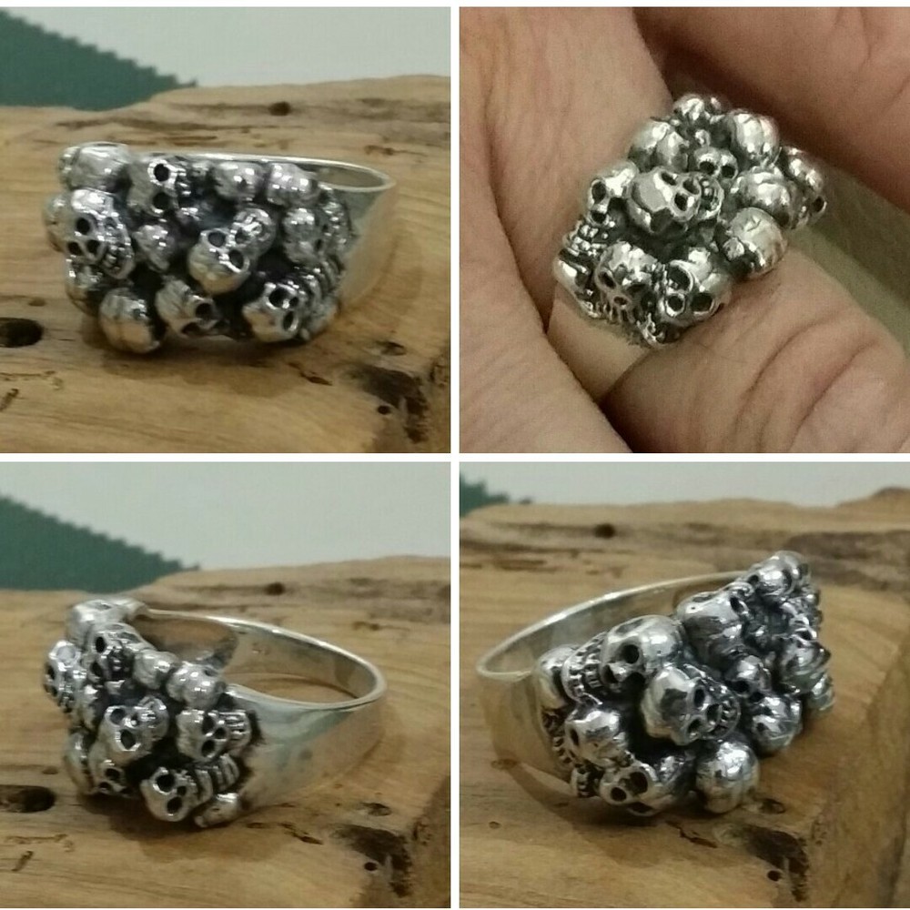 MENS RING SKULL HEAD MOTORCYCLE HARLEY 925 SILVER