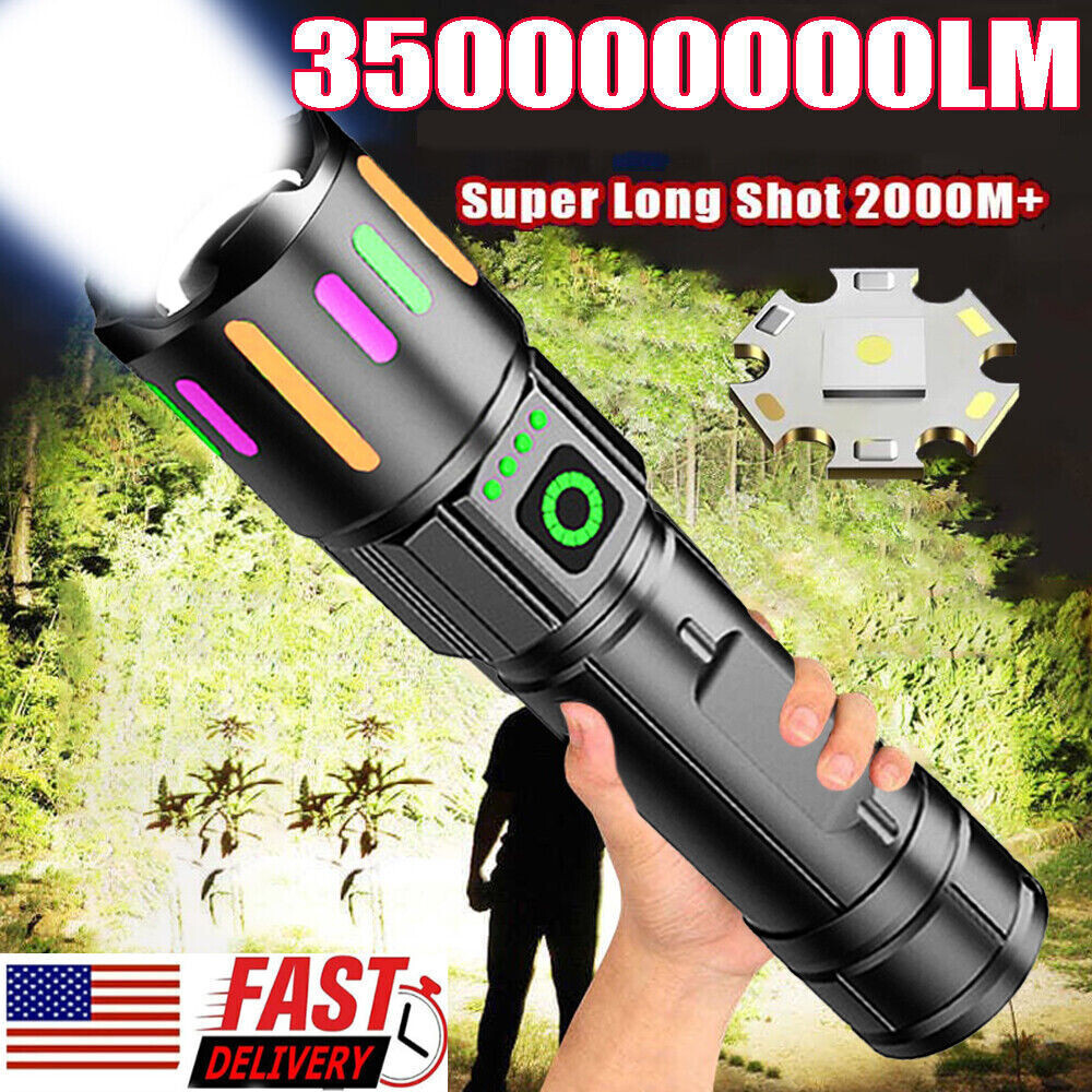 350000000 Lumen Super Bright LED Tactical Flashlight Rechargeable LED Work Light