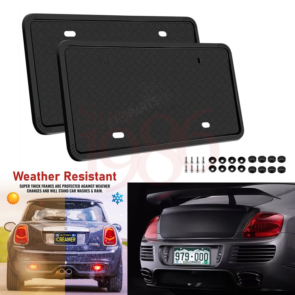 2pcs Front & Rear Silicone Car License Plate Frame Covers Plate Bracket Holders