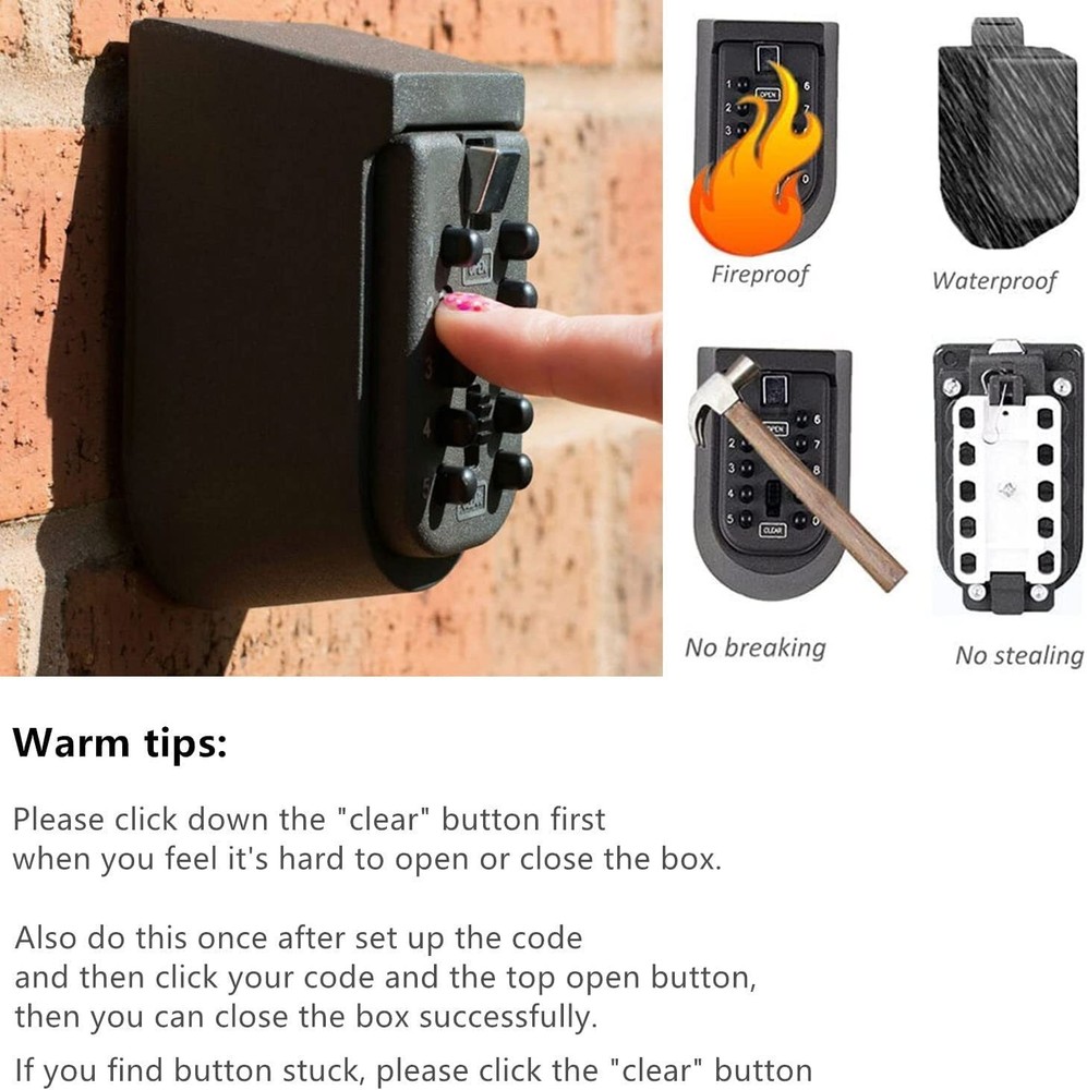 Mounted Push Button Combination Key Safe Storage Security Lock Box Rubber Cover