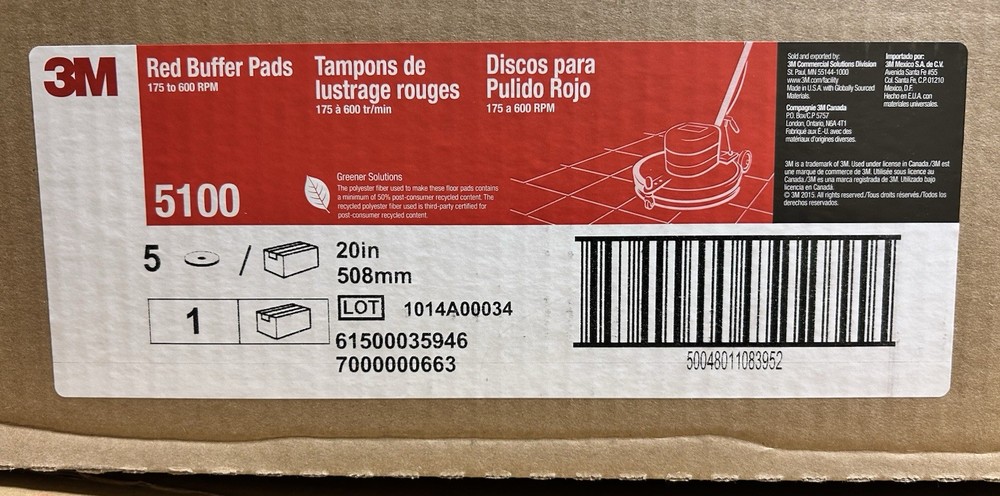 3M Red Buffer Pads 20” - 5 In A Box