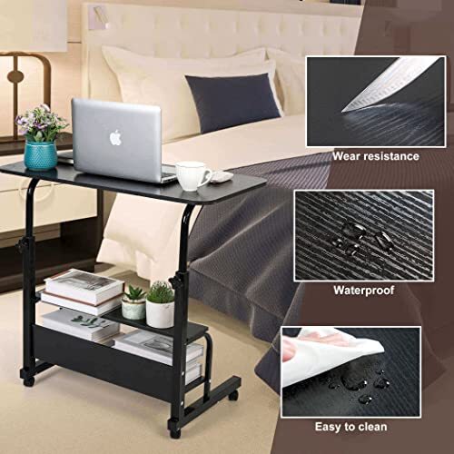 Adjustable Height Mobile Computer Desk for Small Space Rolling Writing Black