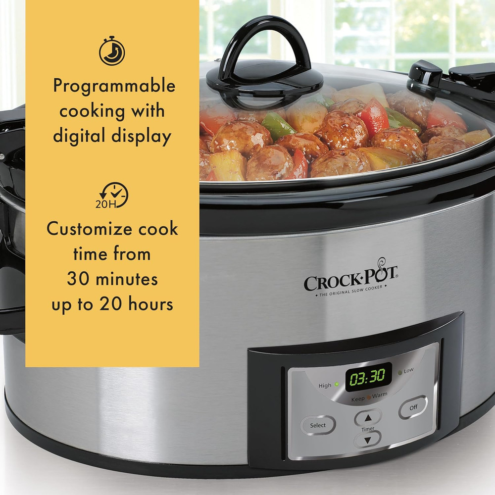 Crock-Pot 6 Quart Cook & Carry Programmable Slow Cooker with Digital Timer Stain