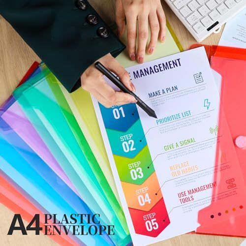 Plastic Envelopes, 8 Pack Plastic Folders for Documents, A4 Plastic File