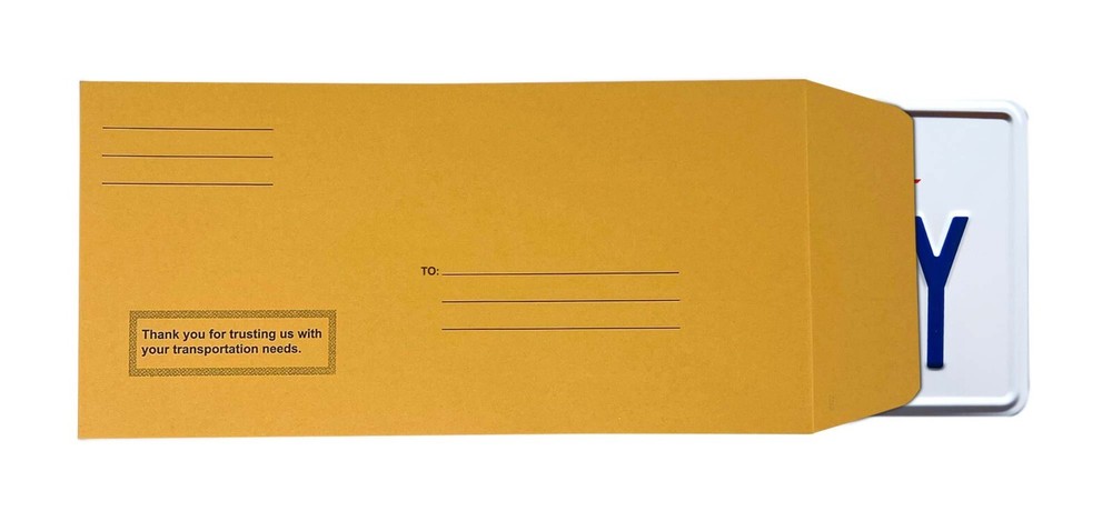 Printed License Plate Envelopes - Moist & Seal (100 per box)