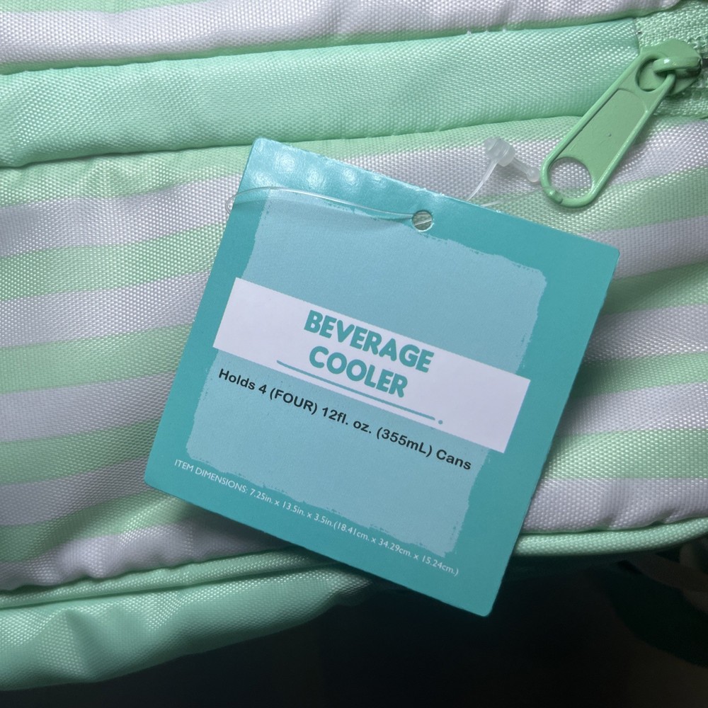 Beverage Cooler Pastel Green Striped Pattern Zipper Closure Cans Wine Snacks